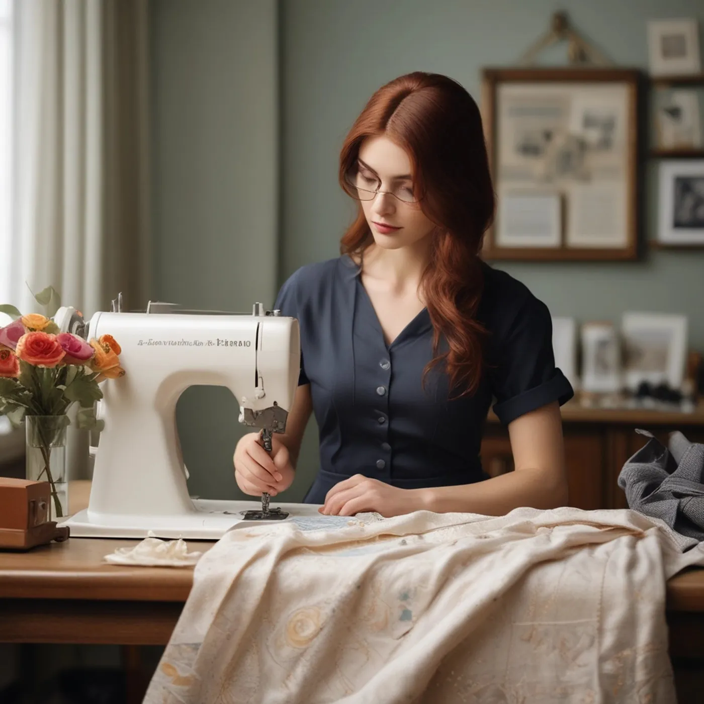 Illustration : couturière au travail