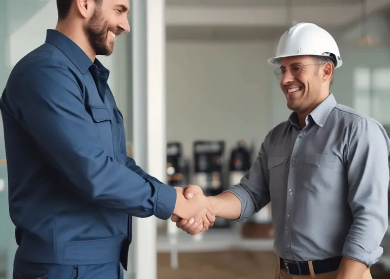 Poignée de main entre un électricien et son client