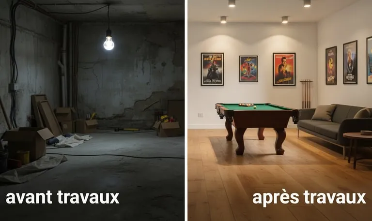 Avant/après : sous-sol transformé en salle de jeux