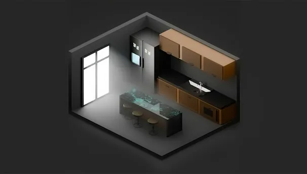 Plan 3D d'une cuisine rénovée